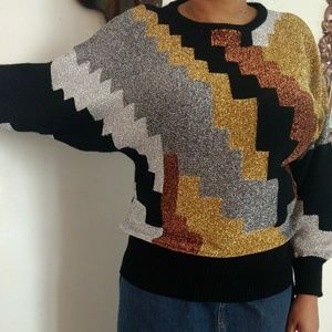 Vintage metallic batwing sweater sz small
